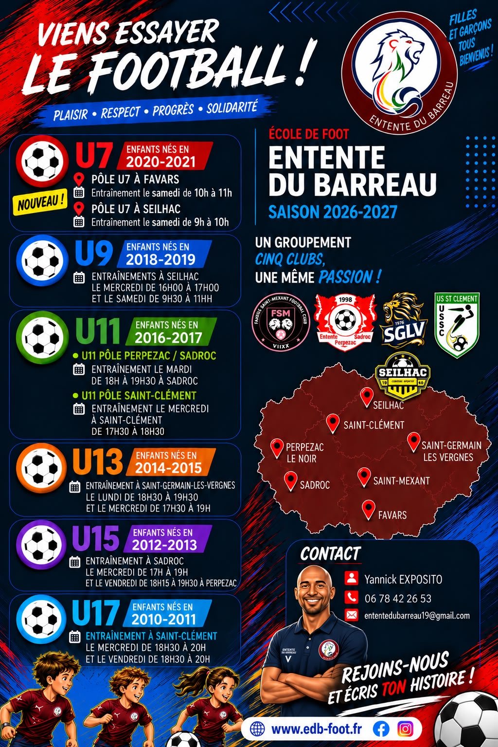 Affiche EDB saison 2026-2027 : cat&eacute;gories, horaires et contact