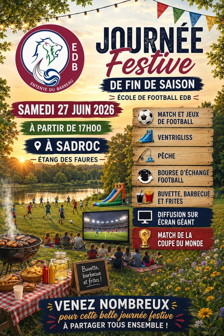 Affiche de la journ&eacute;e festive de fin de saison EDB, 27 juin 2026