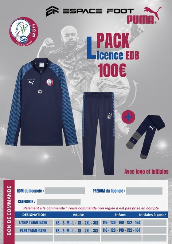 Visuel du pack licence EDB &agrave; 100 euros : sweat, pantalon et chaussettes Puma